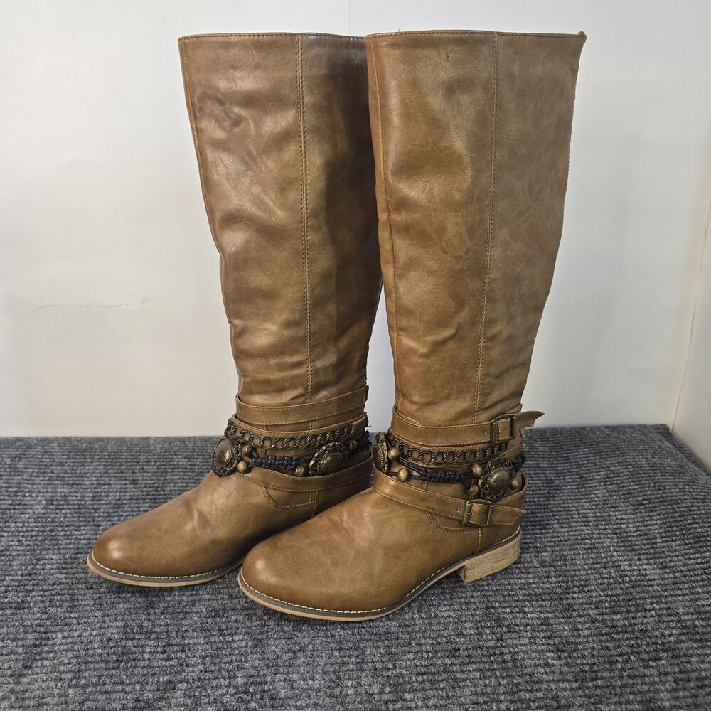 Roper Knee High Western Riding Cowboy Boots Zipper Size 7 M Brown 16 Inch Tall